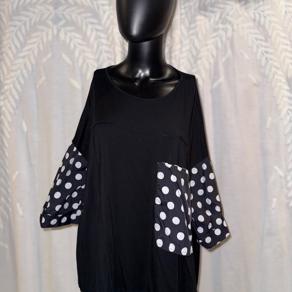 JASON, Comfy Black Tunic with Polka Dot Sleeves – Size L - Picture 2 of 15